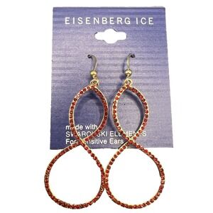 Eisenberg Ice Red Rhinestones Swarovski Elements Dangle Earrings Sensitive‎ Ears